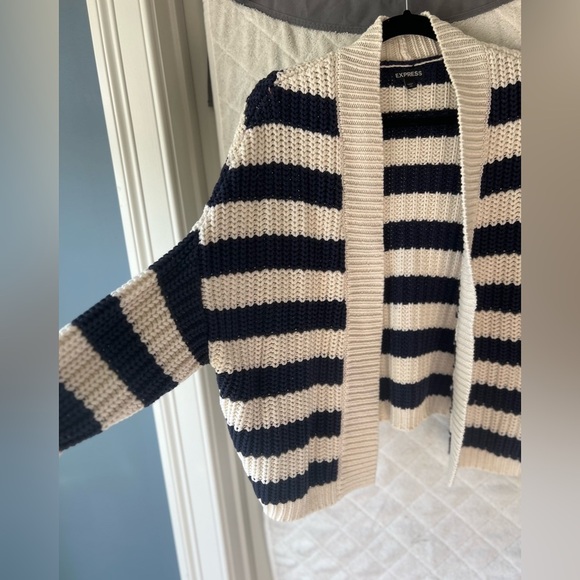 Express Navy and Cream Striped Cardigan - Picture 3 of 4